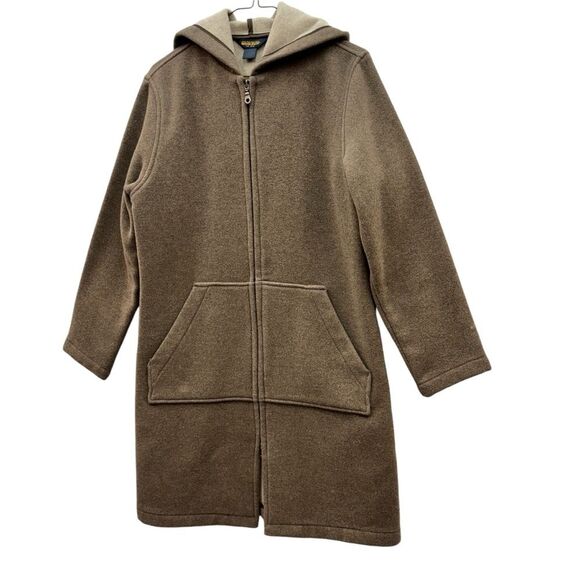 Woolrich Vintage Women’s Tan Wool Blend Zip Up Hooded Car Coat Sz S/M - Picture 2 of 14